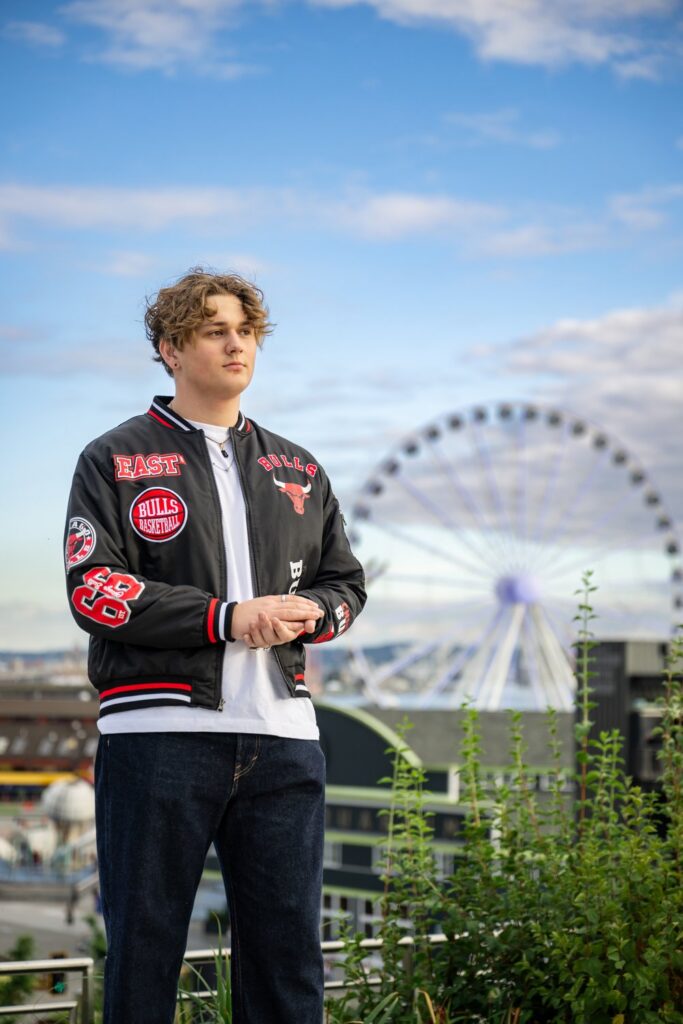 seattle ferris wheel senior guy portrait