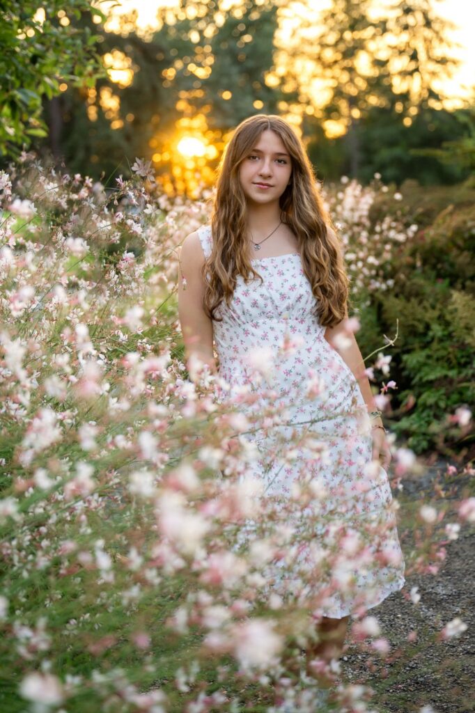 senior girl bellevue botanical garden sunset