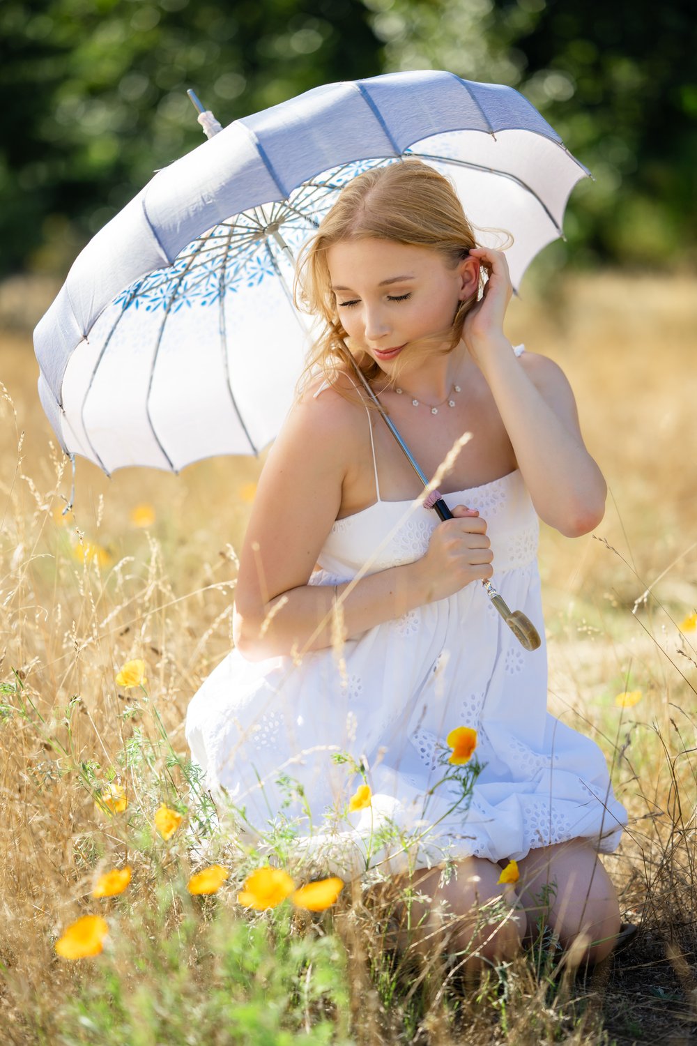 kirkland high school senior white dress in flowers
