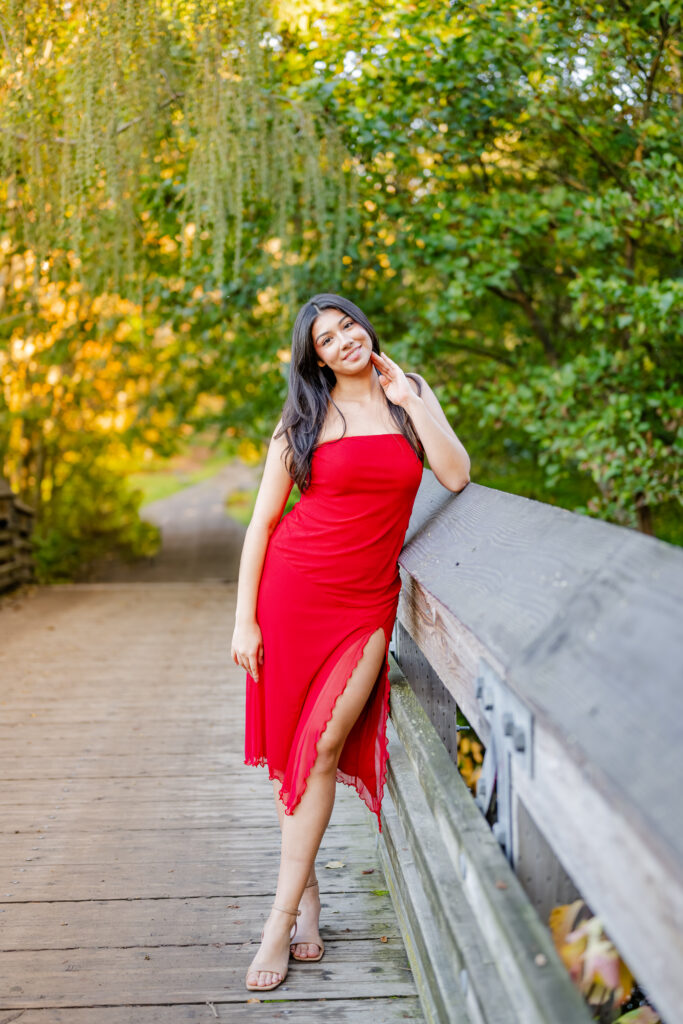 senior seattle arboretum red dress