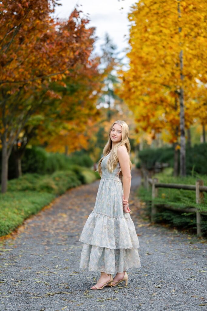 fall photoshoot long dress bellevue botanical garden