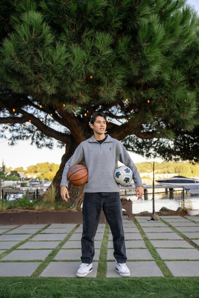 senior guy basketball and soccer waterfront