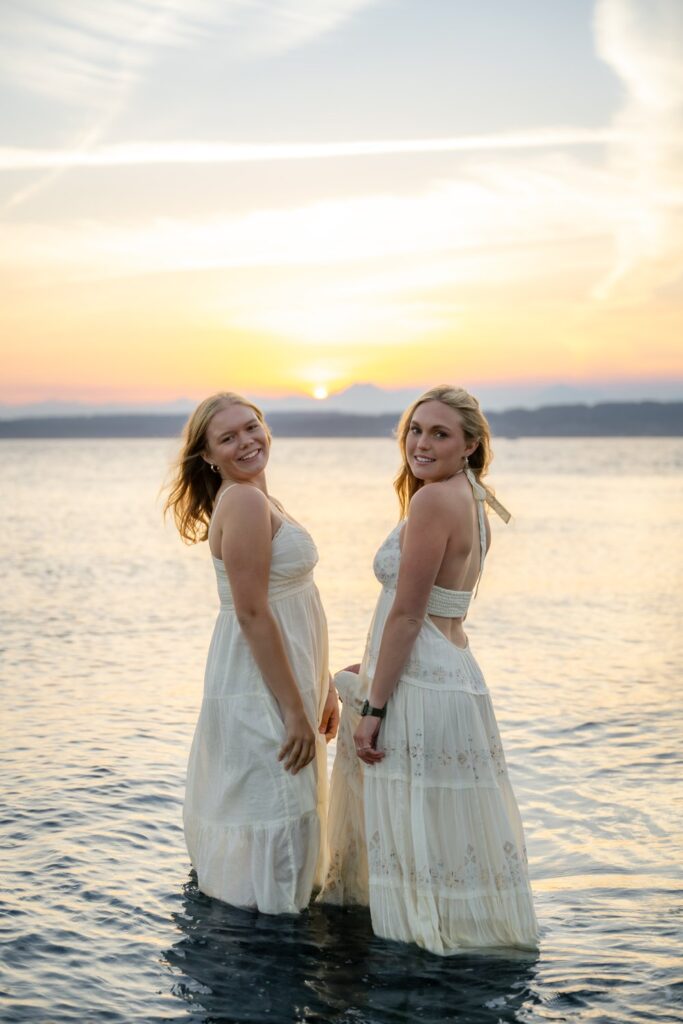 best friends seattle waterfront park dresses in water