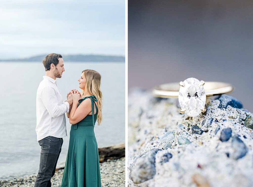 waterfront seattle beach couple engagement