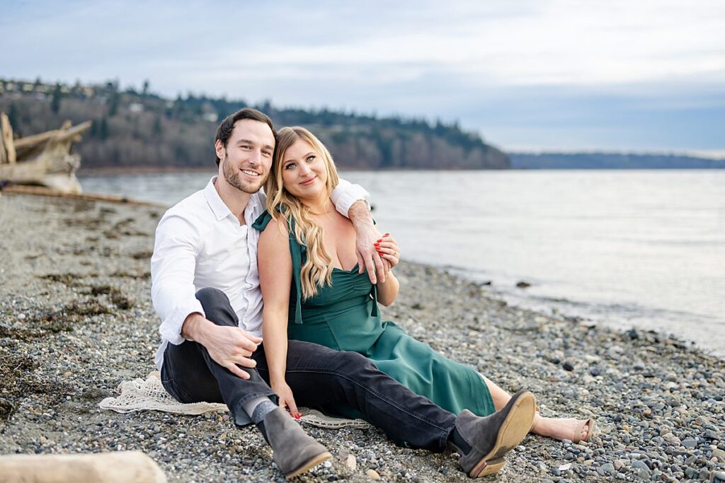 seated engagement portrait pose seattle 