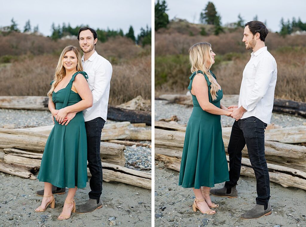 formal beach couple engagement seattle