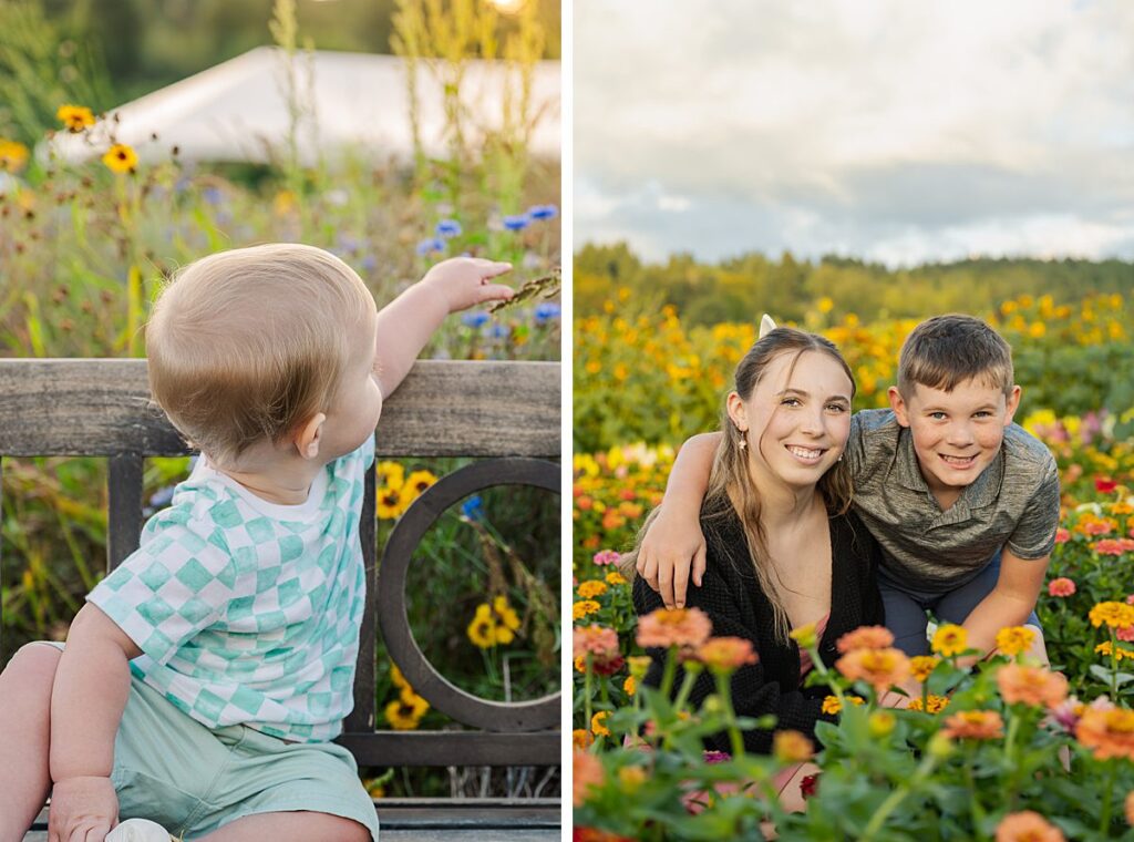 baby with family at flower field woodinville