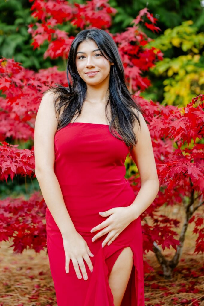 red dress fall colors senior seattle