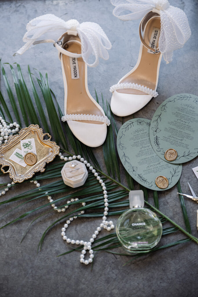 wedding day shoes and jewelry