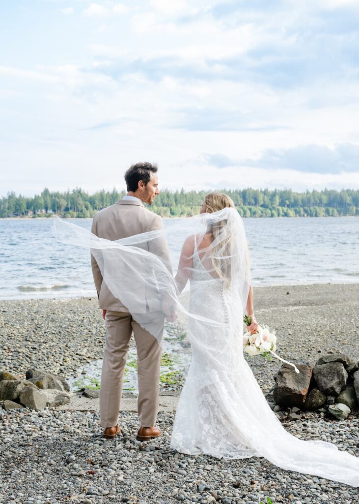 beach wedding bride and groom