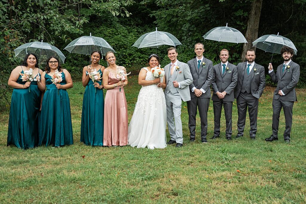 umbrella wedding party portraits