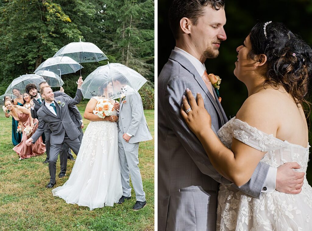 bridal party wedding day umbrellas