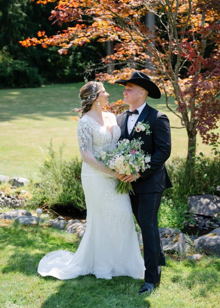 garden wedding bride and groom