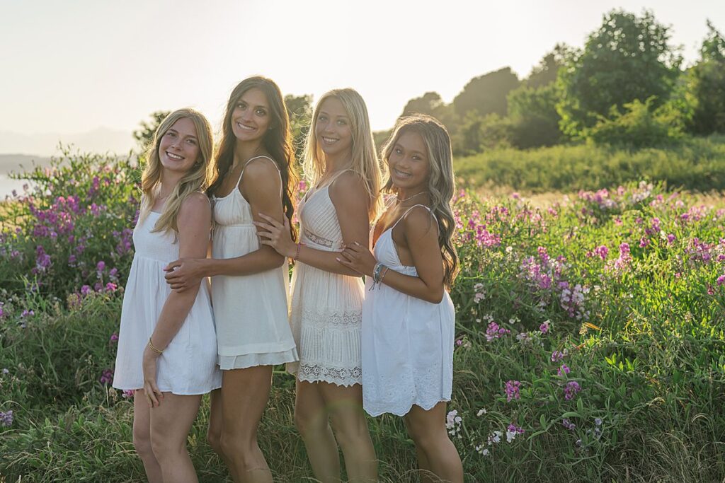 group of friends white dresses seniors