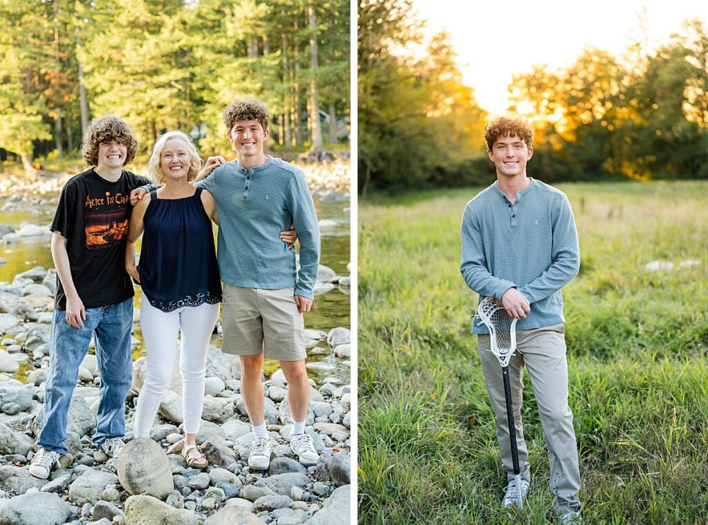 senior and family lacrosse open meadow and river