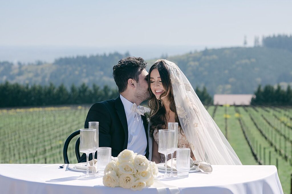bride and groom vineyard table