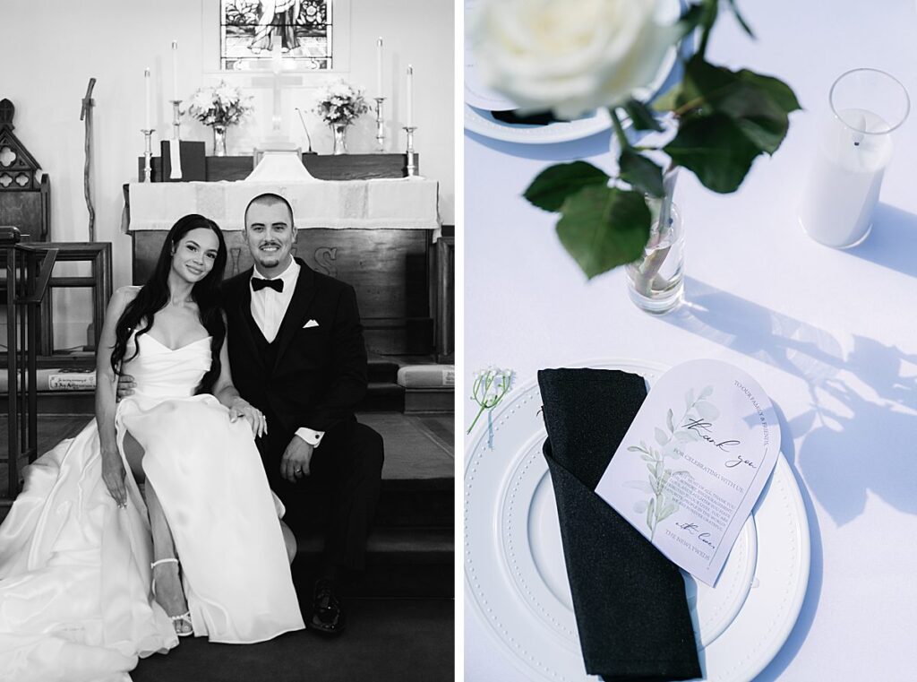 black and white wedding details