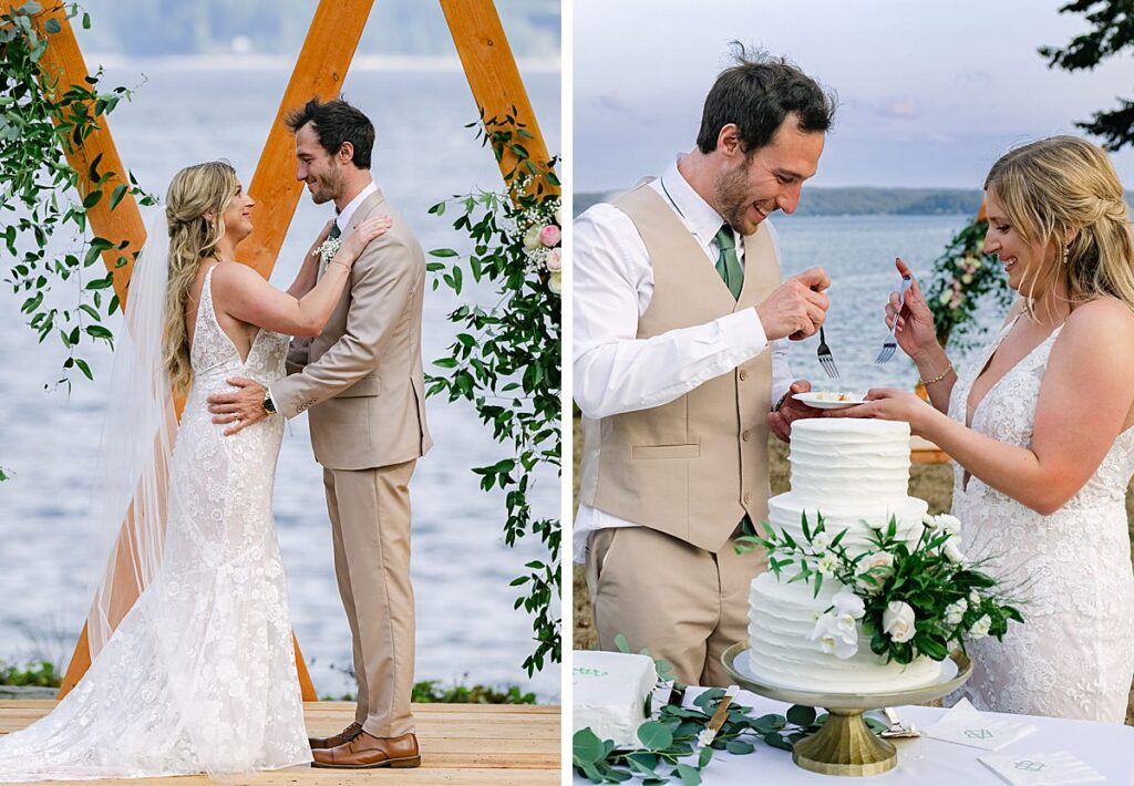 cake cutting beach wedding