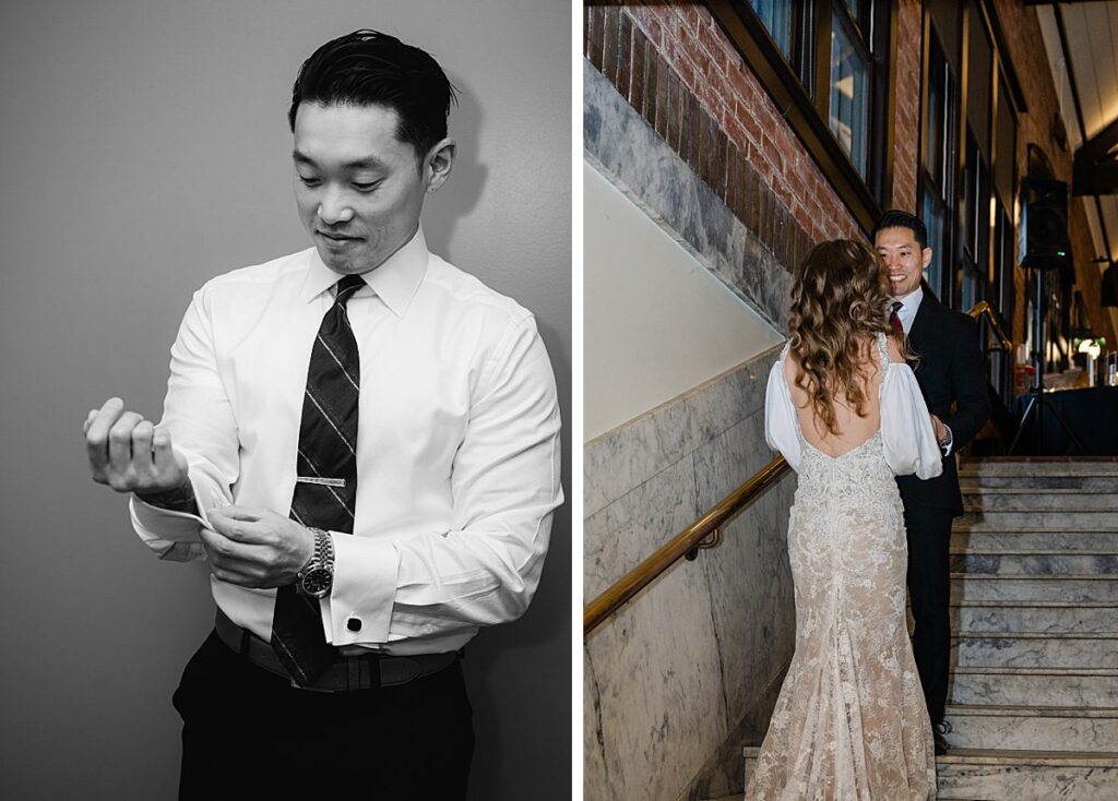 bride and groom first look