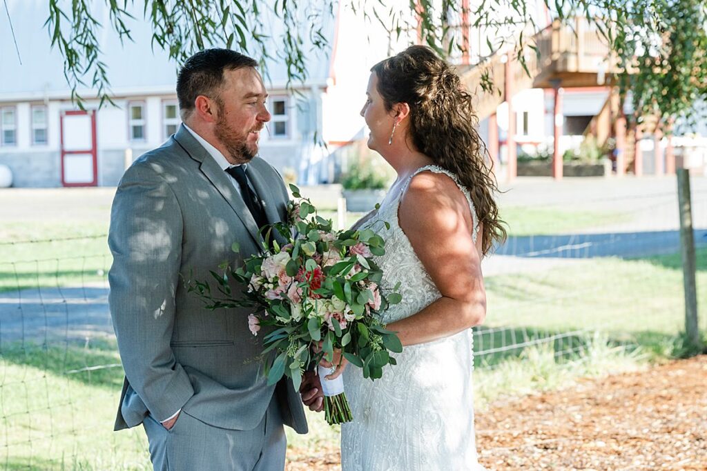 bride and groom first look