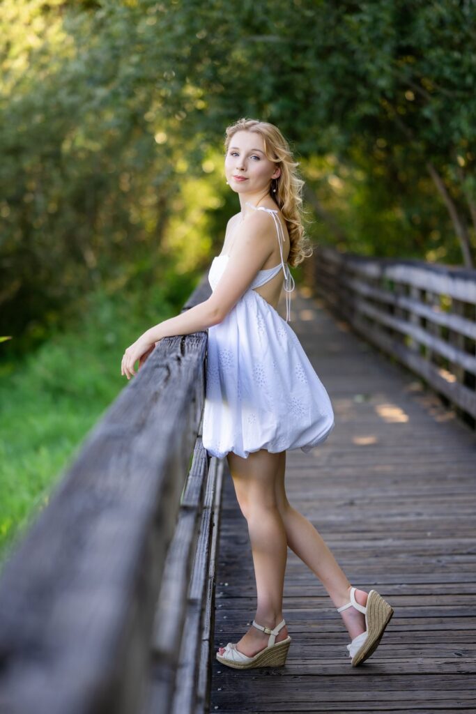 bubble hem short white dress high school senior girl