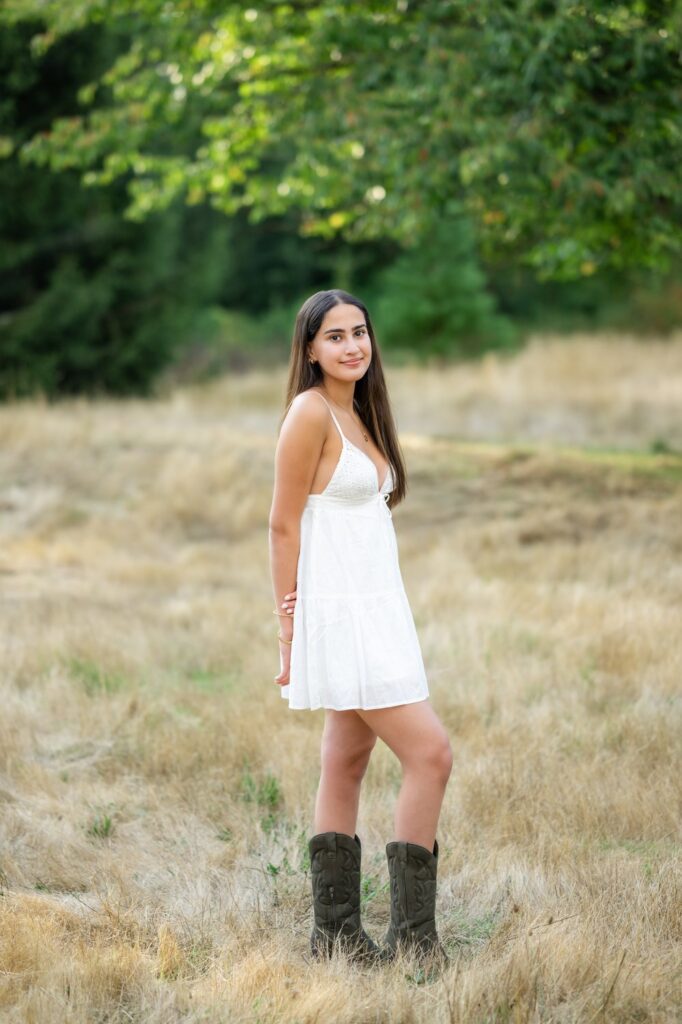 kirkland high school senior short white dress with boots