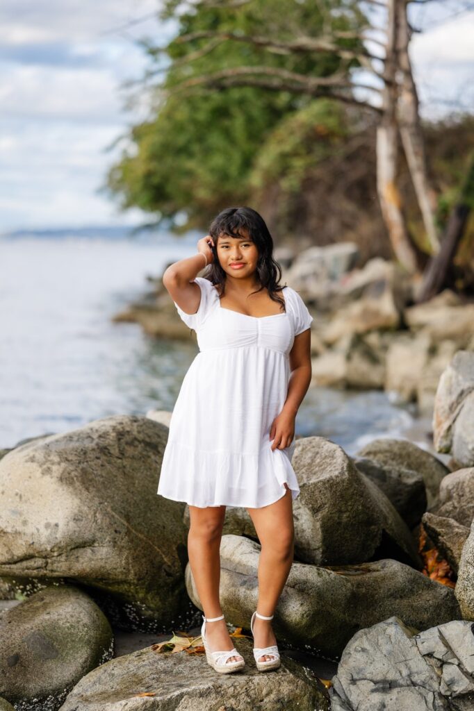 high school senior white dress