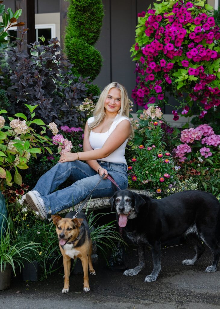 garden senior with dogs