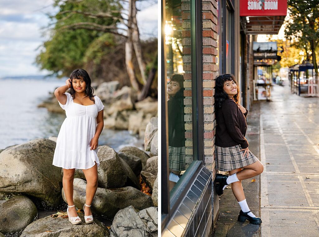 senior girl record store and beach