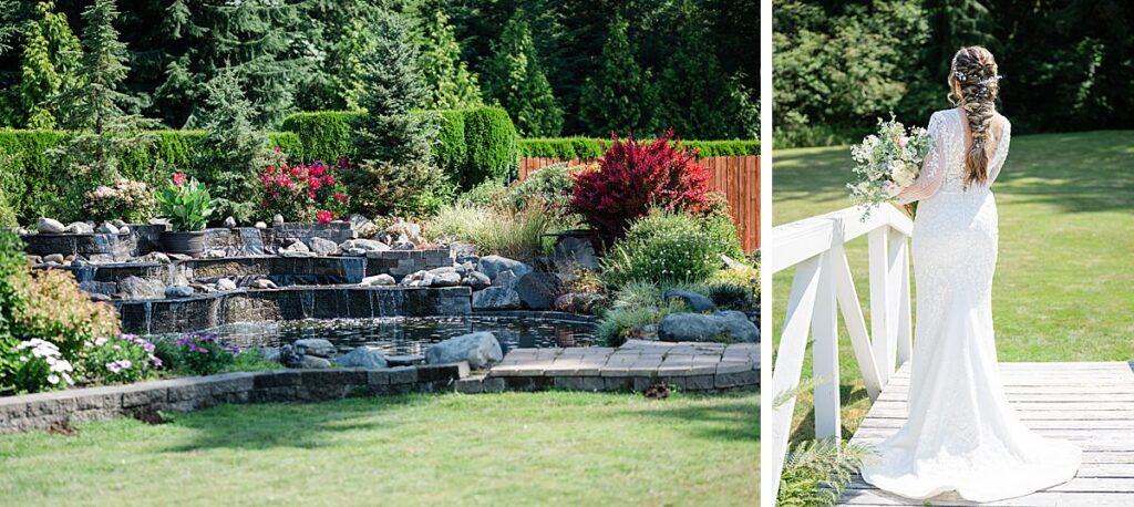 nature's connection arlington wedding venue water feature and bride
