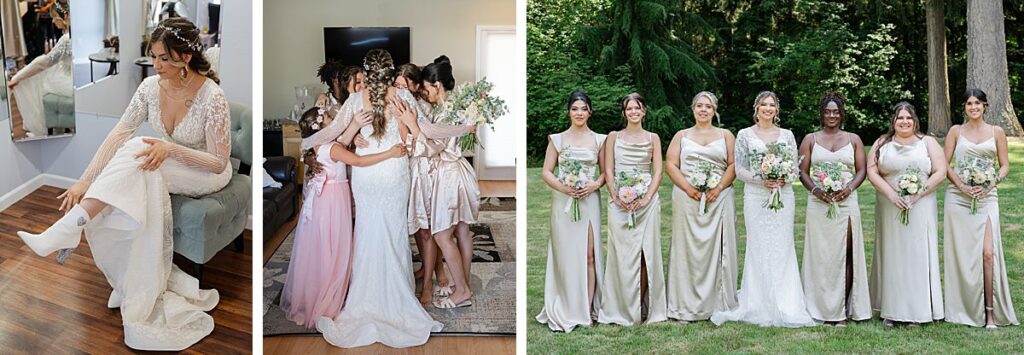 bride and bridesmaids outdoor wedding in arlington, washington
