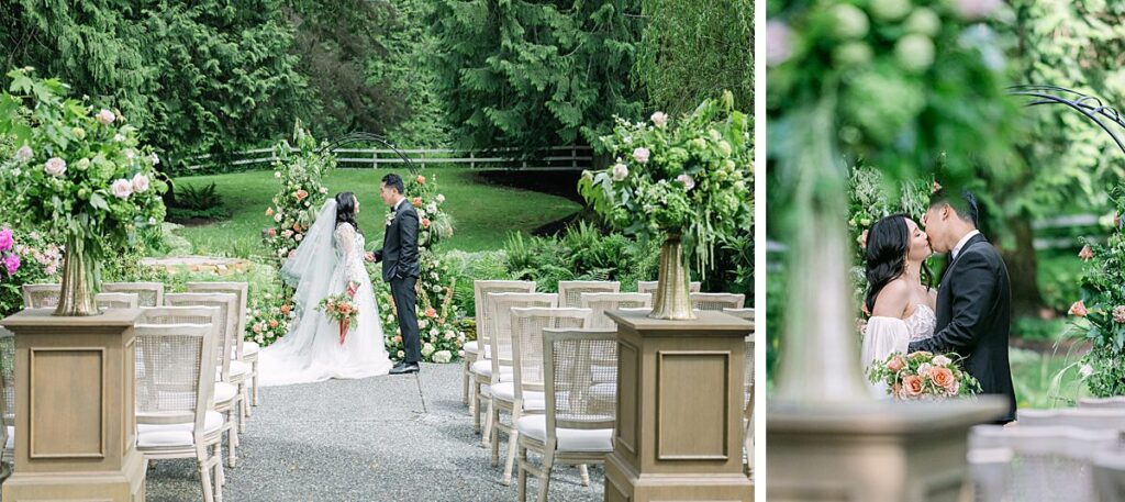 bride and groom at chateau lill woodinville ceremony space
