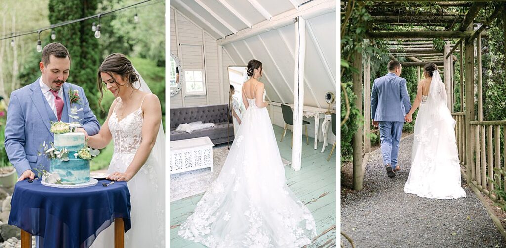 bride and groom at snohomish washington garden wedding venue