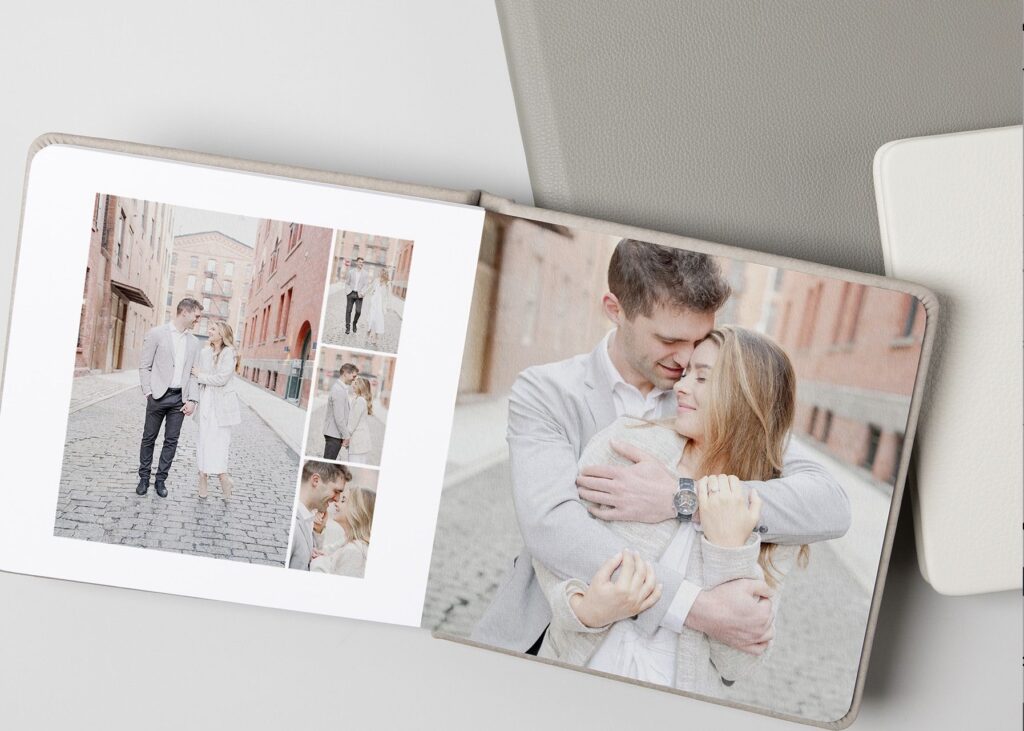 wedding day album lay flat design and leather cover heirloom quality
