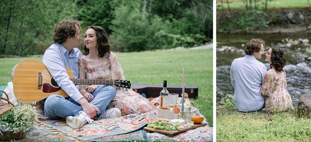 engagement couple picnic north bend river 