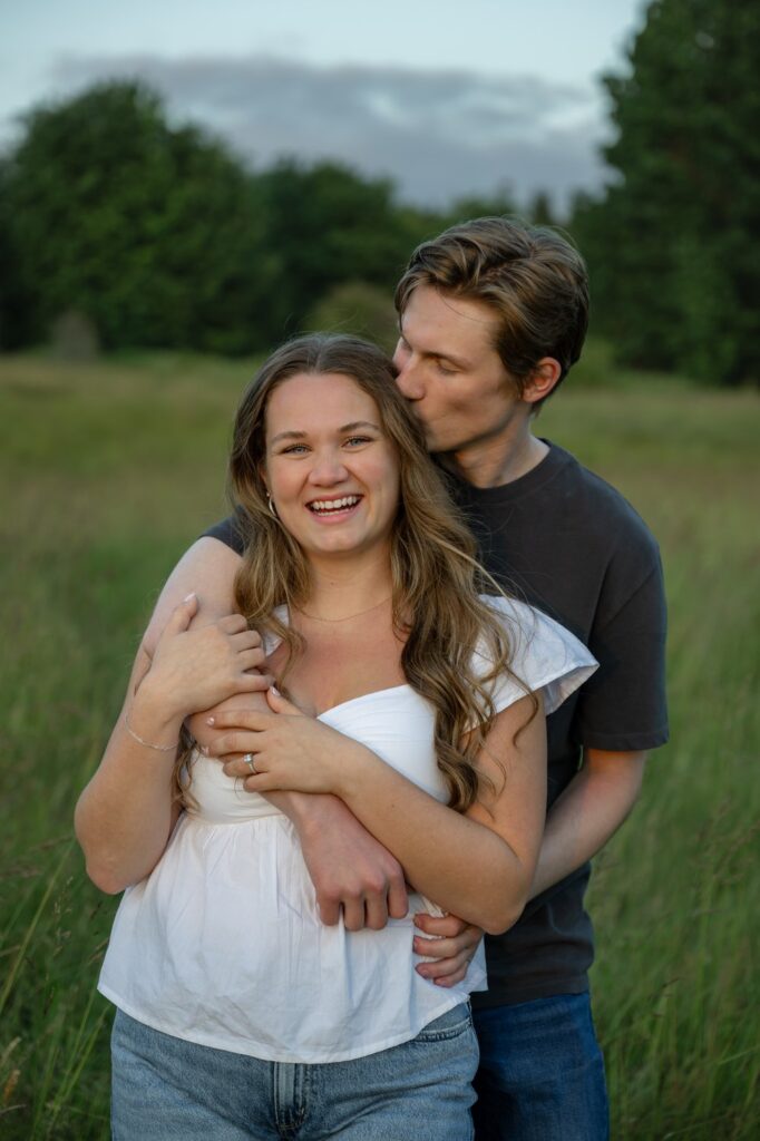 spring engagement at discovery park in seattle