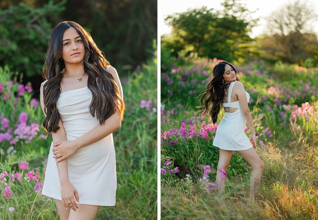 issaquah high school senior sweet pea fields in white dress