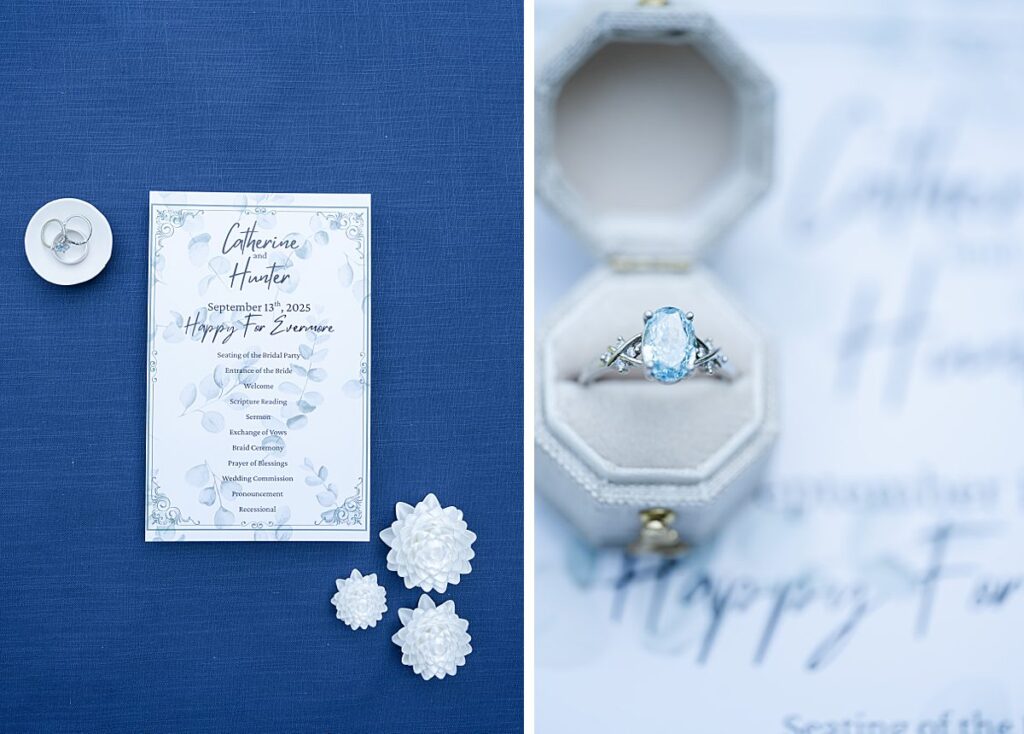 washington summer wedding day details in blue