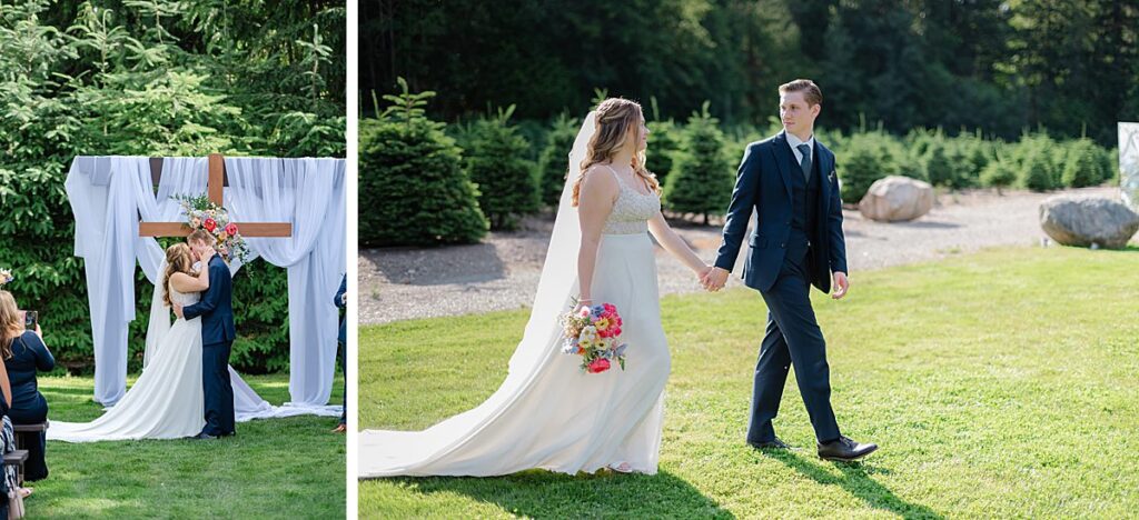 bride and groom just married at Trinity Tree Farm wedding venue
