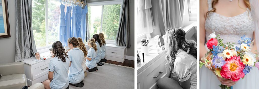 bride and friends at Issaquah home getting ready for wedding day