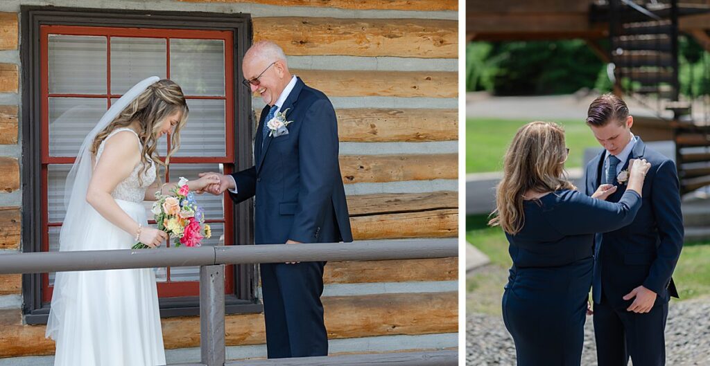 first looks father and daughter and mom and son on wedding day