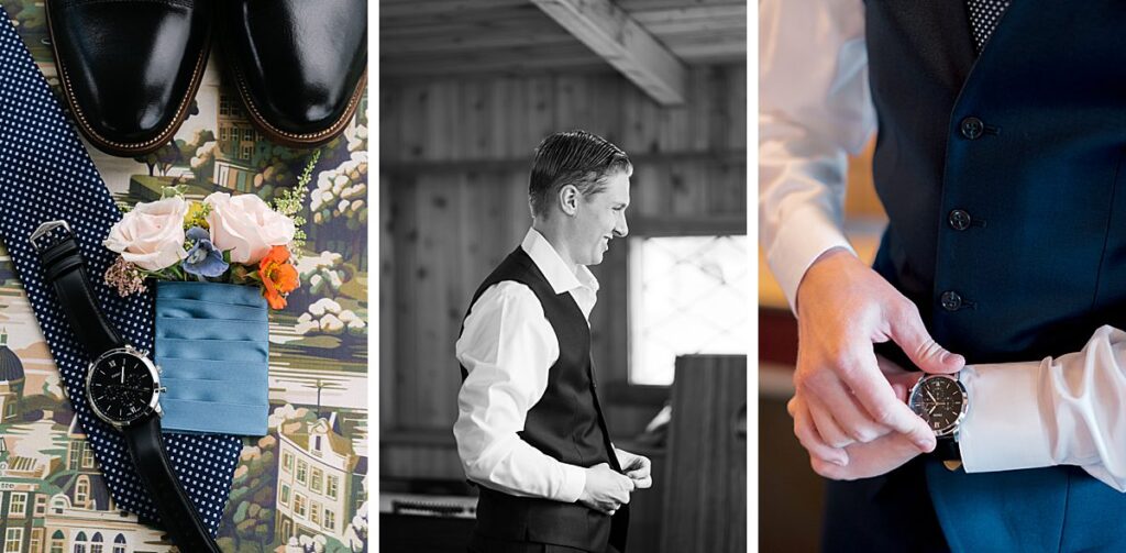 groom details and getting ready at rustic pnw wedding venue