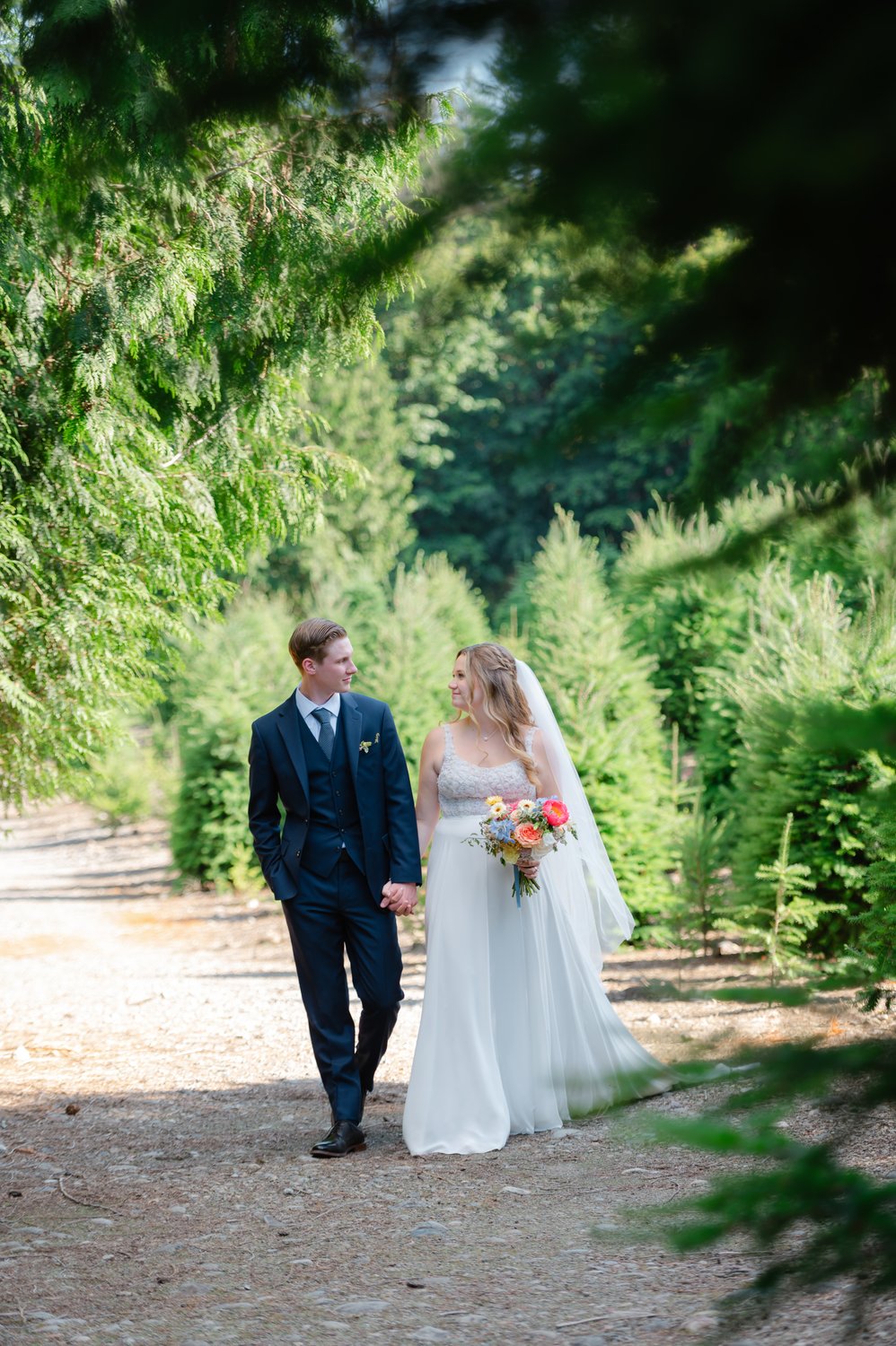 trinity tree farm wedding venue in issaquah washington bride and groom portraits in trees