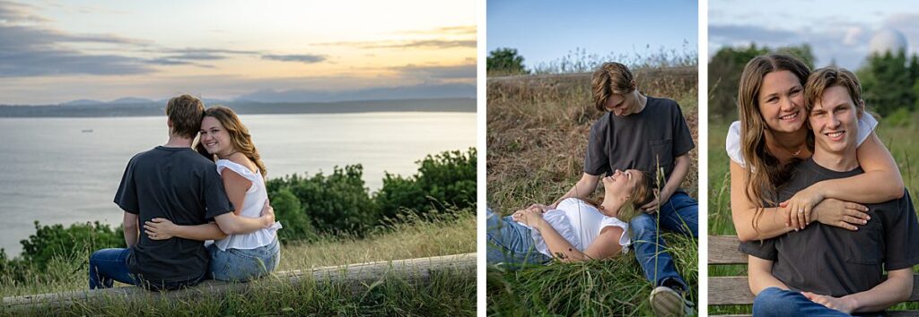 sitting poses for engagement couples discovery park seattle