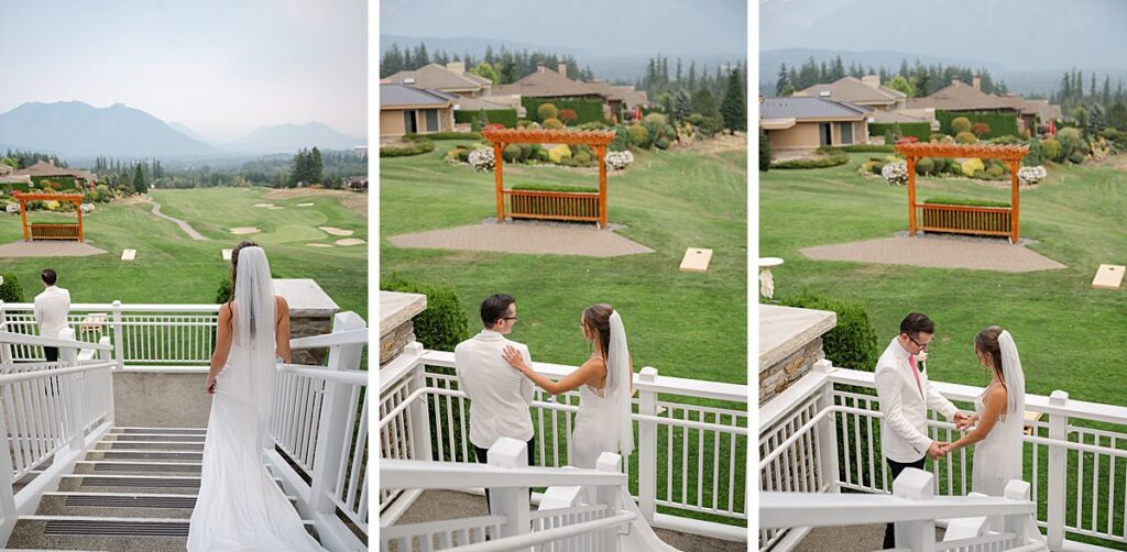 The Club at Snoqualmie Ridge wedding venue bride and groom first look 