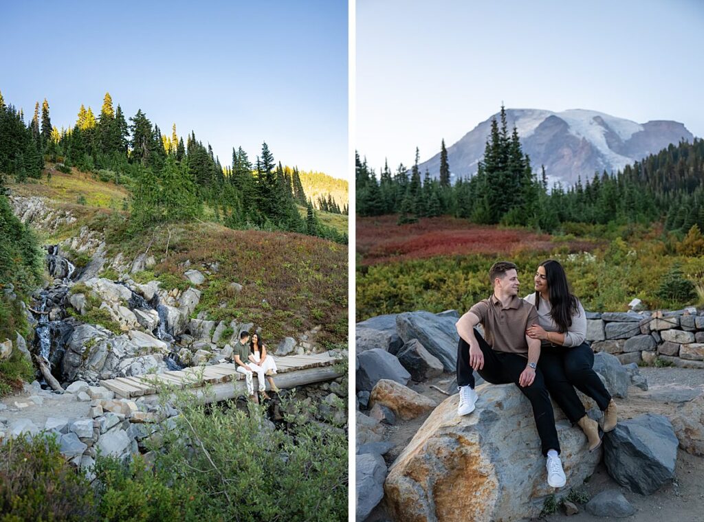 sitting poses for engagement couples mount rainier