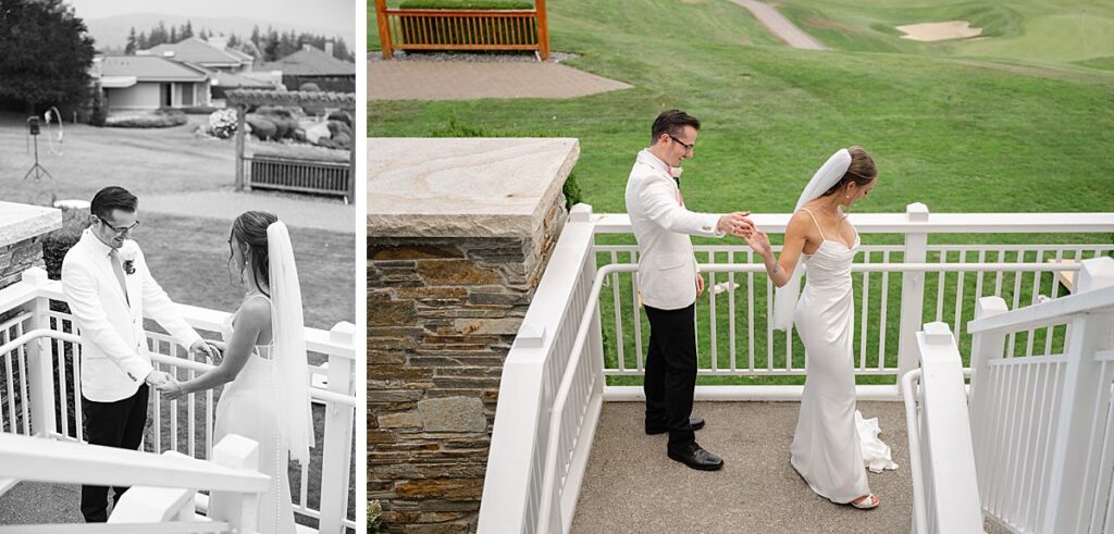 The Club at Snoqualmie Ridge wedding venue couple first look moment