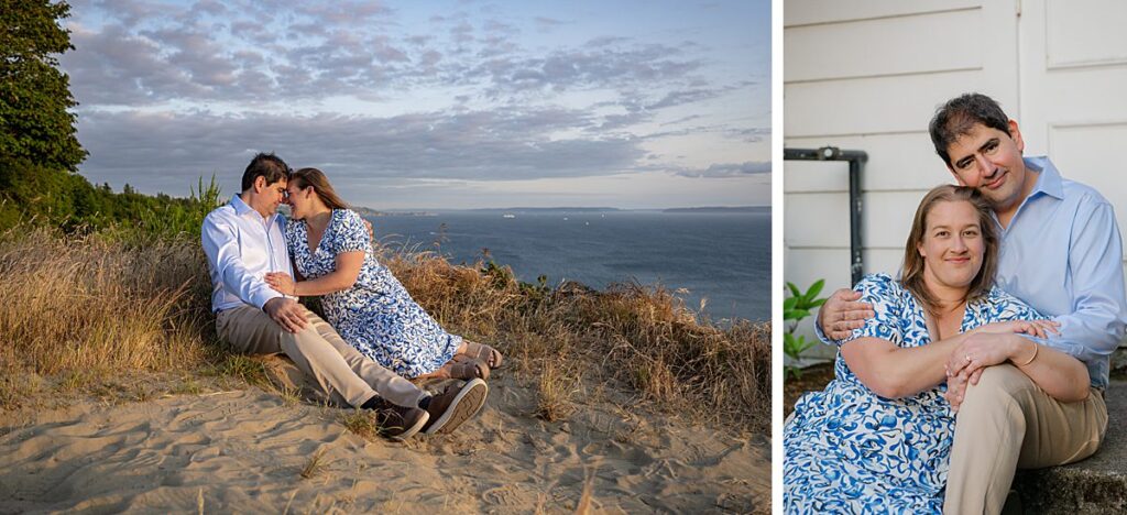 sitting poses for engagement couples seattle waterfront park