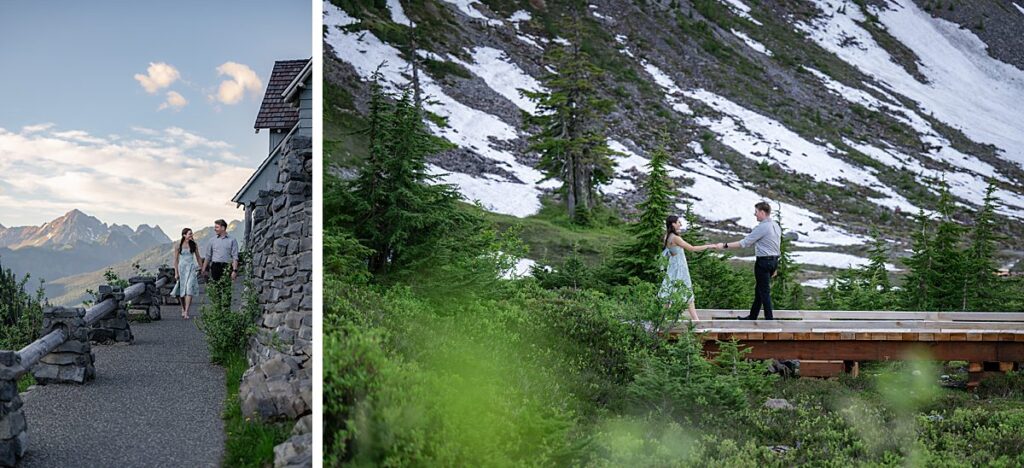walking poses for engagement couples mountains pnw