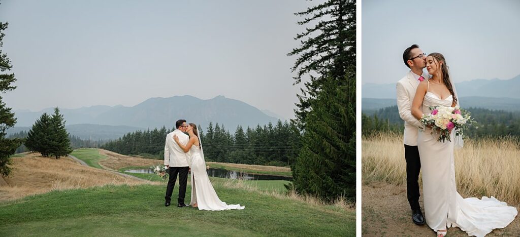 The Club at Snoqualmie Ridge wedding couple portraits on golf course